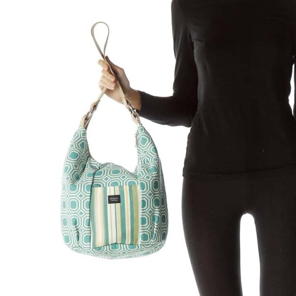 Madison Handbags Blue Cream Multicolored Shoulder Bag - Picture 1 of 3